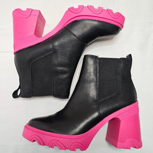Sorel Brex Heel Chelsea Waterproof High Heel Black Boot Hot Pink Womens Size 7.5 - Picture 10 of 12